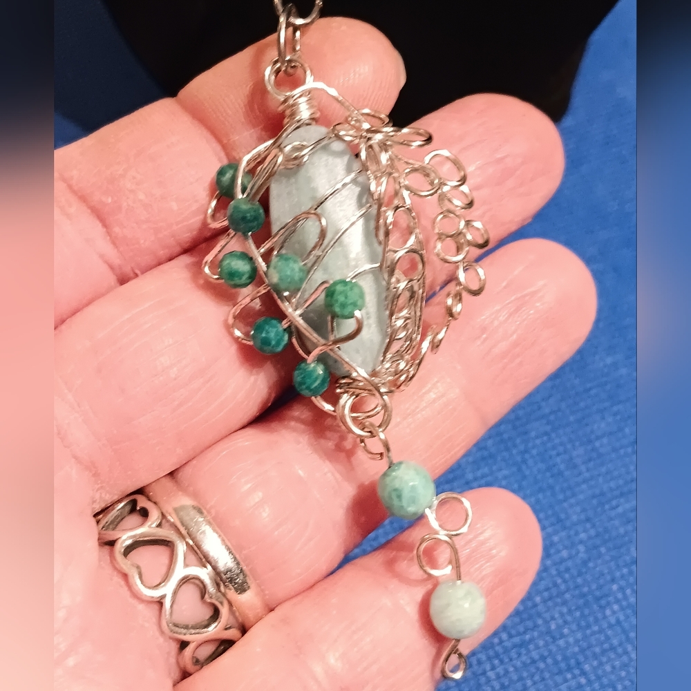 Silver Copper Wire Amazonite Pendant Necklace - image 1